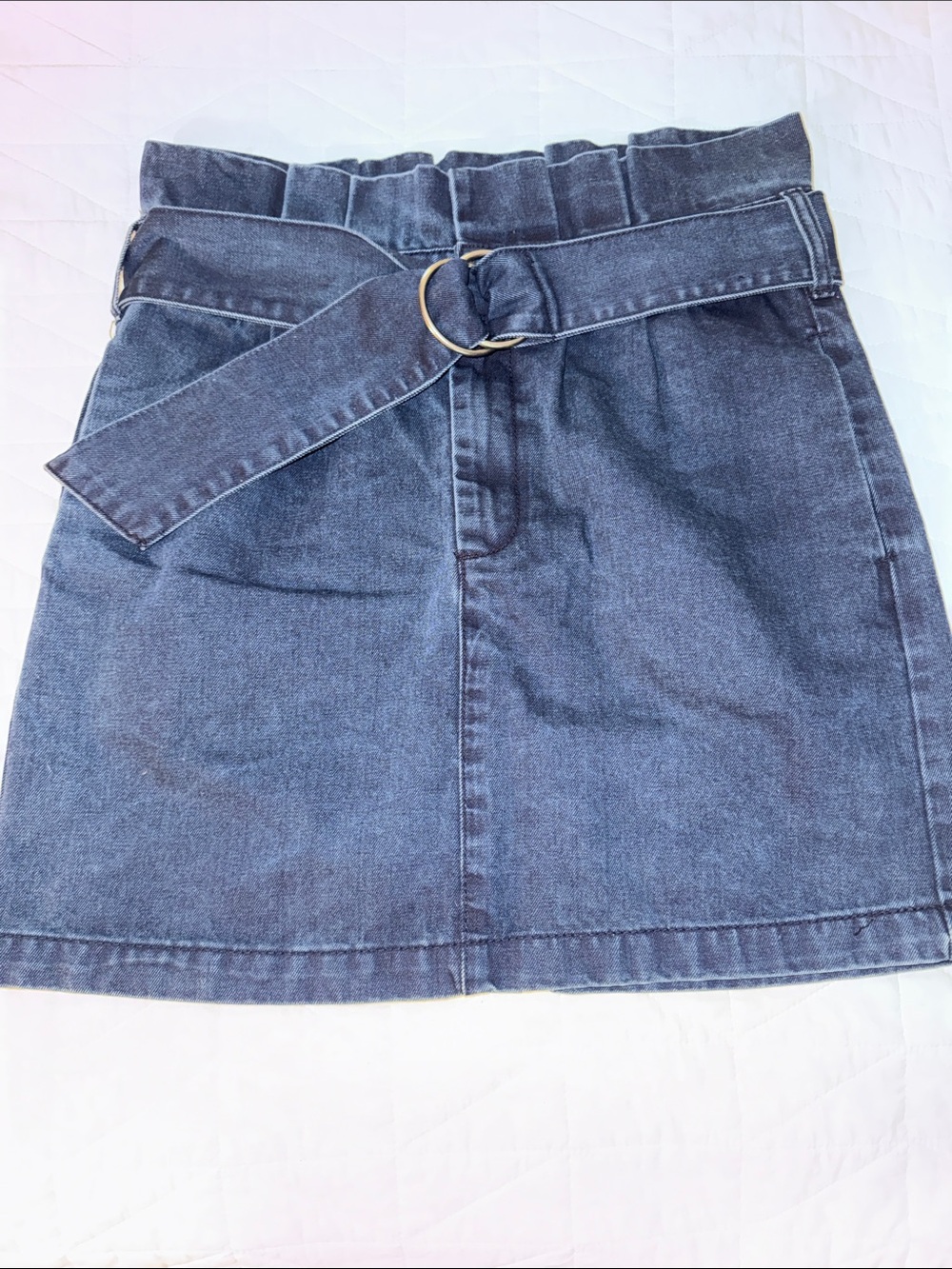 High-Rise Dark Blue Denim Belted Mini Skirt
